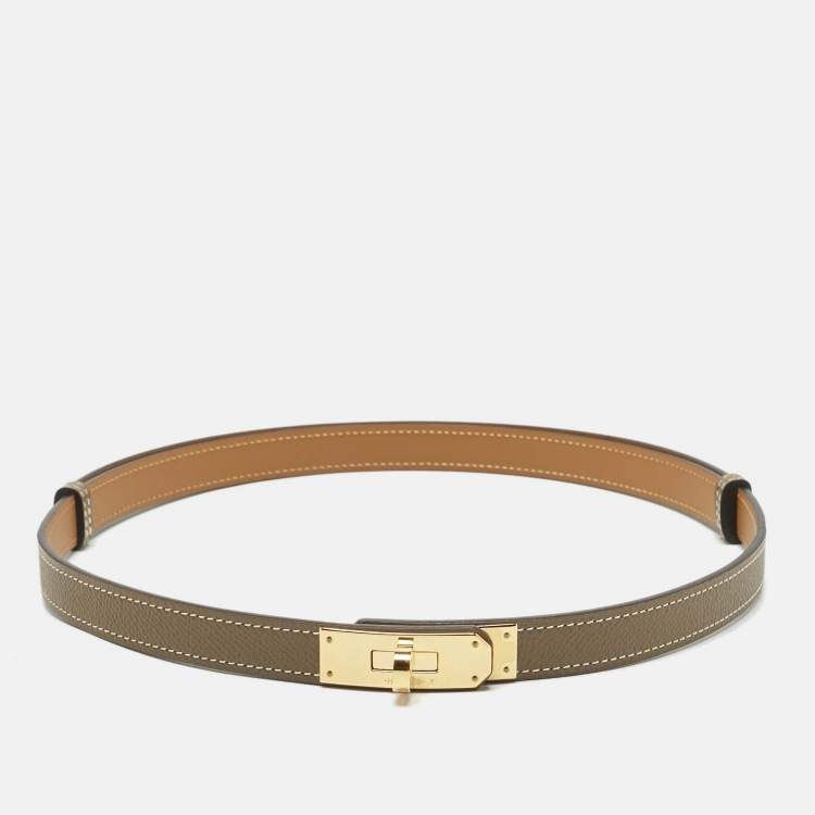 Pre Owned Hermes Etoupe Epsom Leather Gold Finish Kelly 18 Adjustable Belt