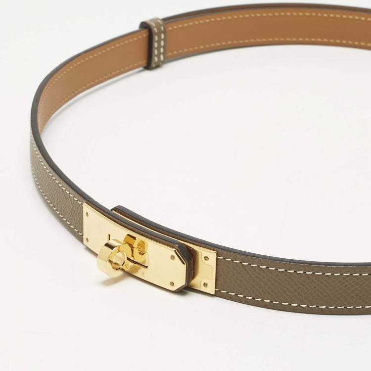 Pre Owned Hermes Etoupe Epsom Leather Gold Finish Kelly 18 Adjustable Belt