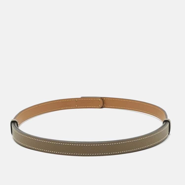 Pre Owned Hermes Etoupe Epsom Leather Gold Finish Kelly 18 Adjustable Belt