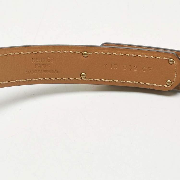 Pre Owned Hermes Etoupe Epsom Leather Gold Finish Kelly 18 Adjustable Belt
