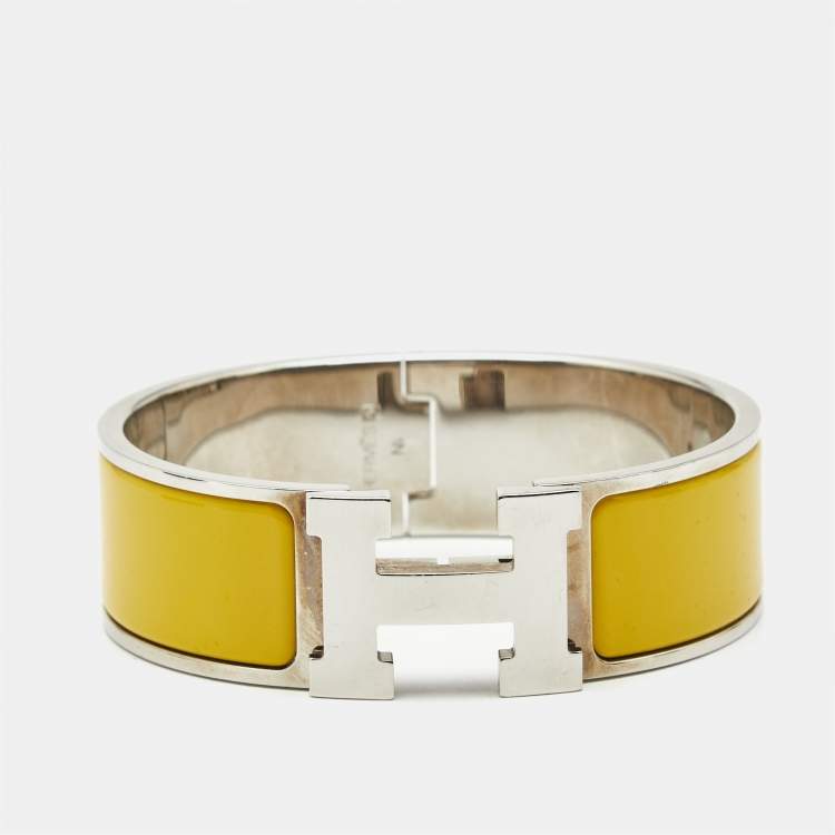 Pre Owned Hermès Clic Clac H Yellow Enamel Palladium Plated Bracelet