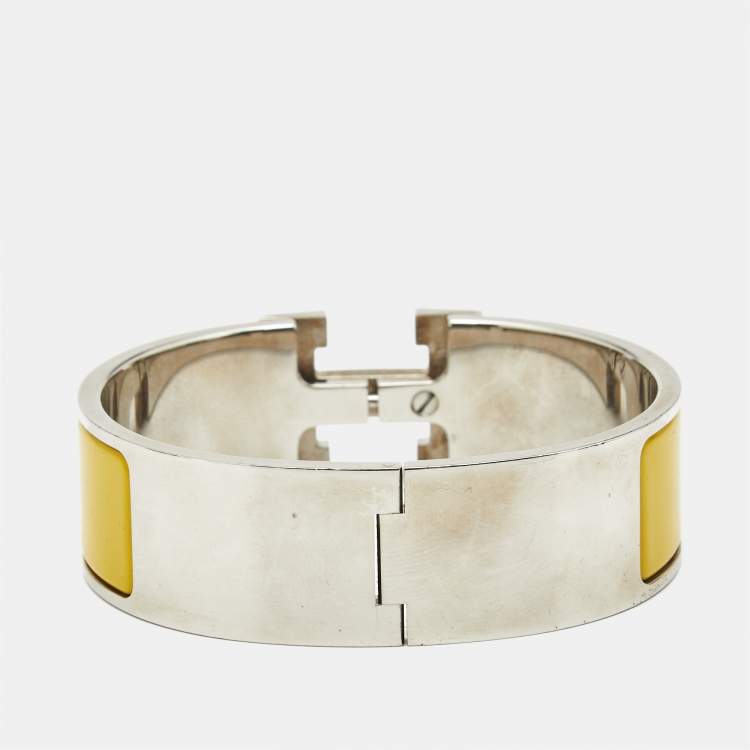 Pre Owned Hermès Clic Clac H Yellow Enamel Palladium Plated Bracelet