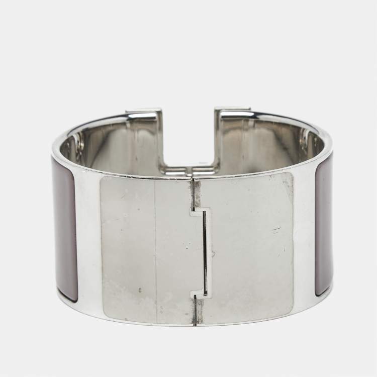 Pre Owned Hermès Clic Clac H Enamel Palladium Plated Bracelet