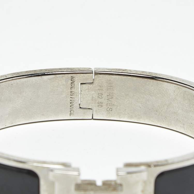 Pre Owned Hermès Clic H Black Enamel Palladium Plated Bracelet