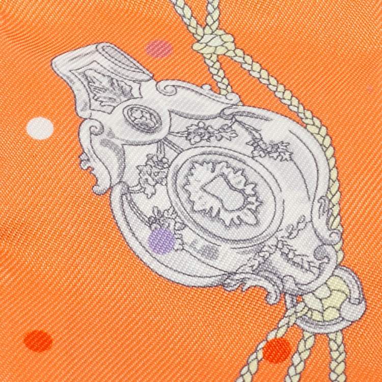 Pre Owned Hermes Orange Silk Les Cles a Pois Twilly