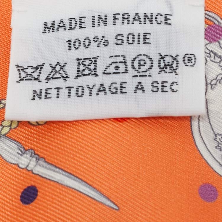Pre Owned Hermes Orange Silk Les Cles a Pois Twilly