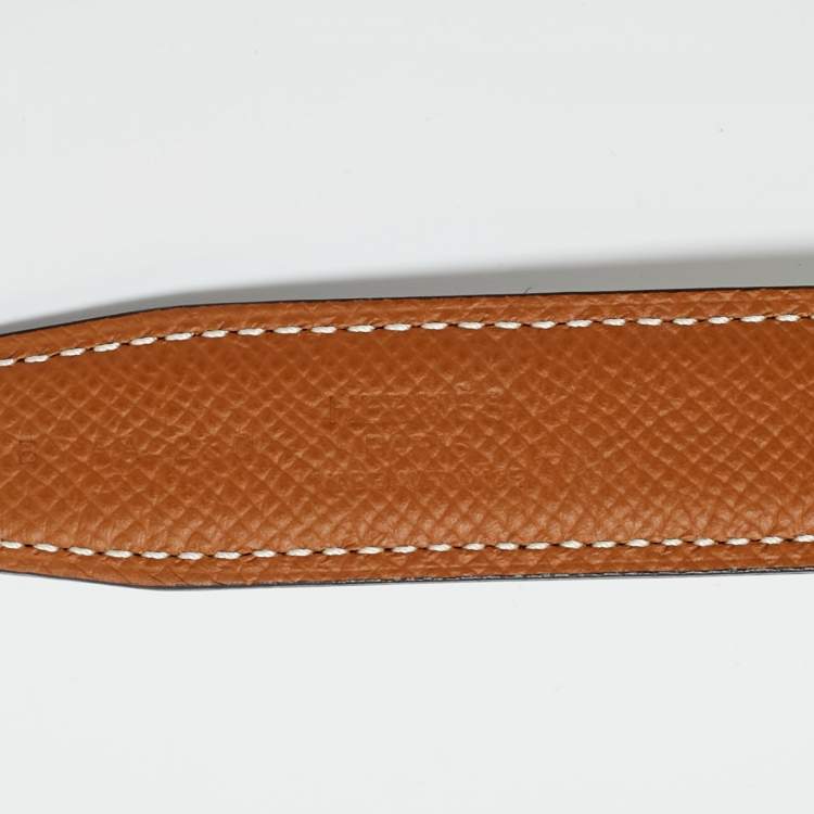 Pre Owned Hermes Gold/Noir Epsom and Swift Leather Constance Reversible Slim Belt 80 CM