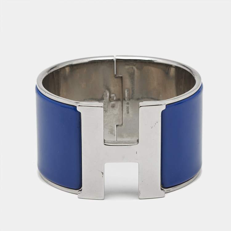 Pre Owned Hermès Clic Clac H Enamel Palladium Plated Extra Wide Bracelet