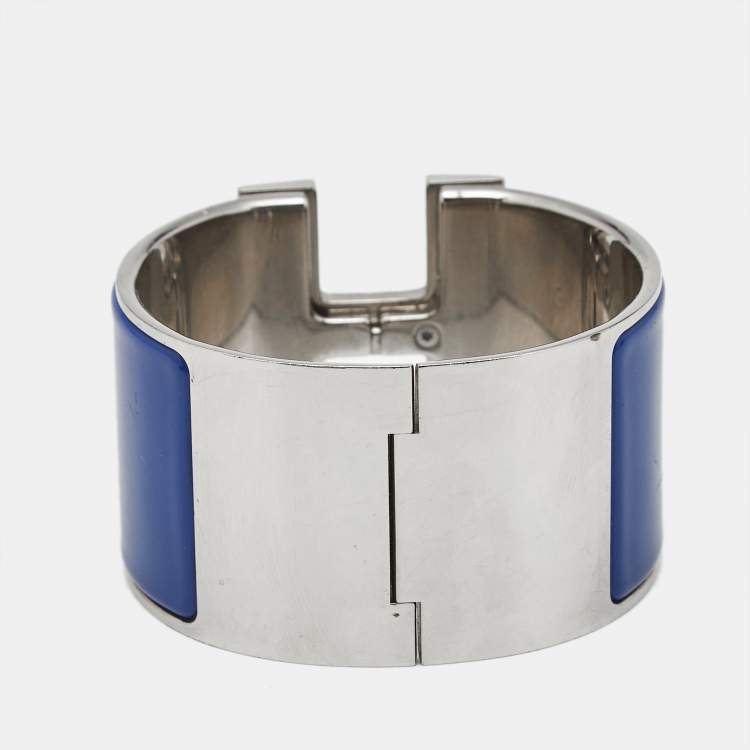 Pre Owned Hermès Clic Clac H Enamel Palladium Plated Extra Wide Bracelet