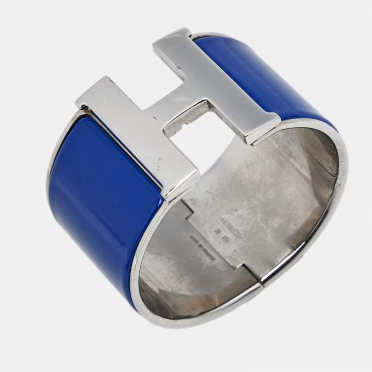 Pre Owned Hermès Clic Clac H Enamel Palladium Plated Extra Wide Bracelet