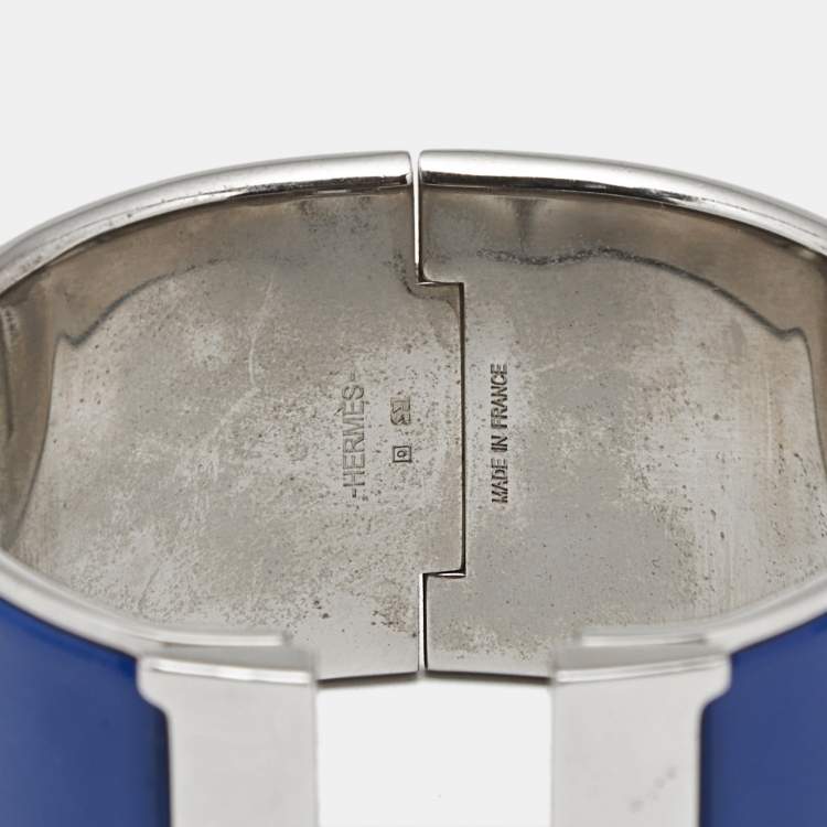 Pre Owned Hermès Clic Clac H Enamel Palladium Plated Extra Wide Bracelet