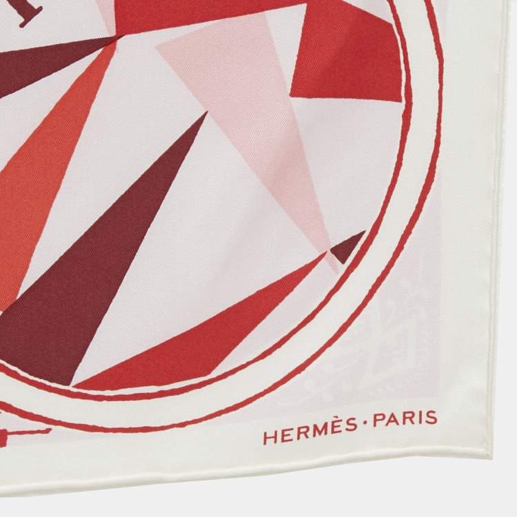 Pre Owned Hermès White/Red Silk Jeu de Scarf