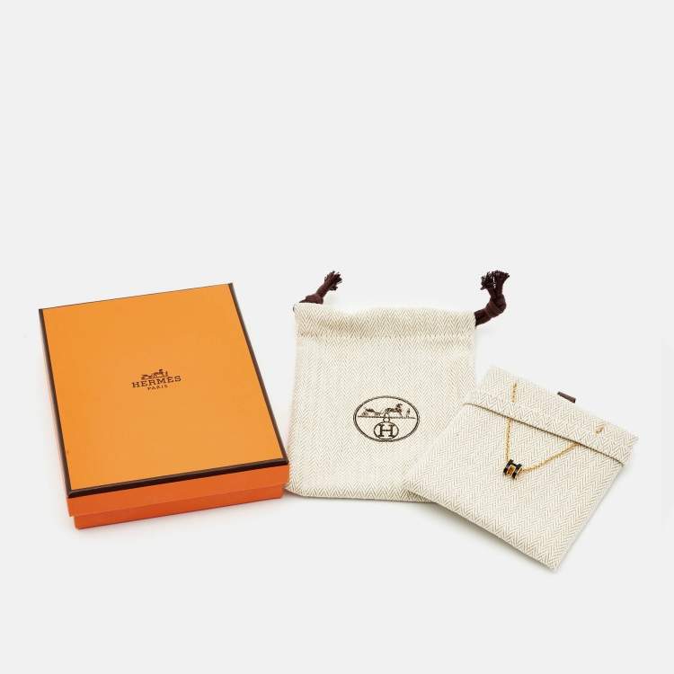 Pre Owned Hermes Mini Pop H Enamel Gold Plated Necklace