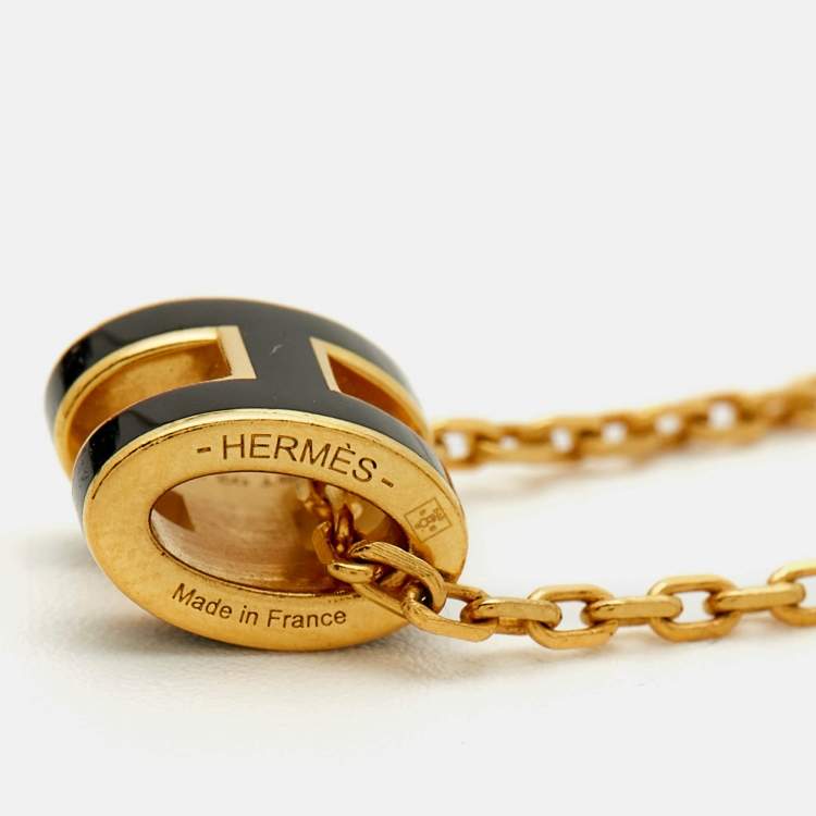 Pre Owned Hermes Mini Pop H Enamel Gold Plated Necklace