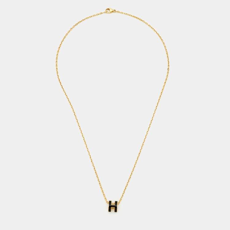 Pre Owned Hermes Mini Pop H Enamel Gold Plated Necklace