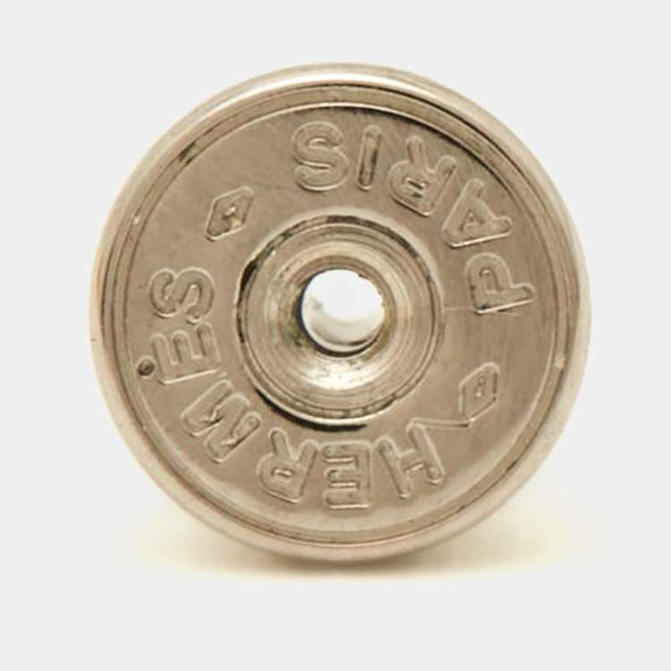 Pre Owned Hermes Horn and Enamel Silver Tone Earrings