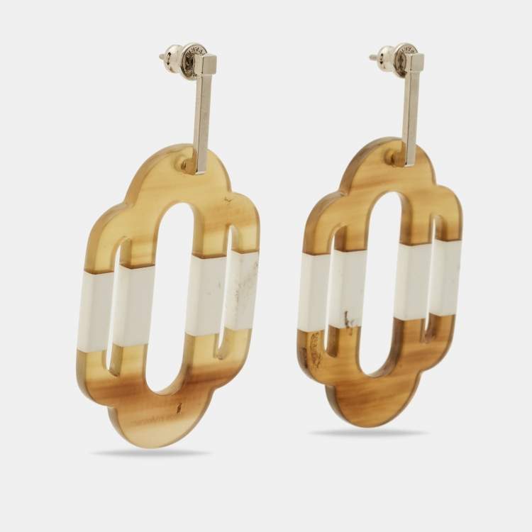 Pre Owned Hermes Horn and Enamel Silver Tone Earrings
