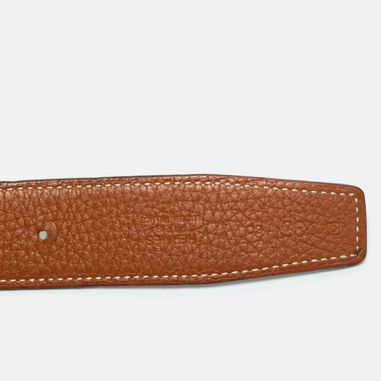 Pre Owned Hermès Noir/Gold Box and Togo Leather H Buckle Reversible Belt 85 CM