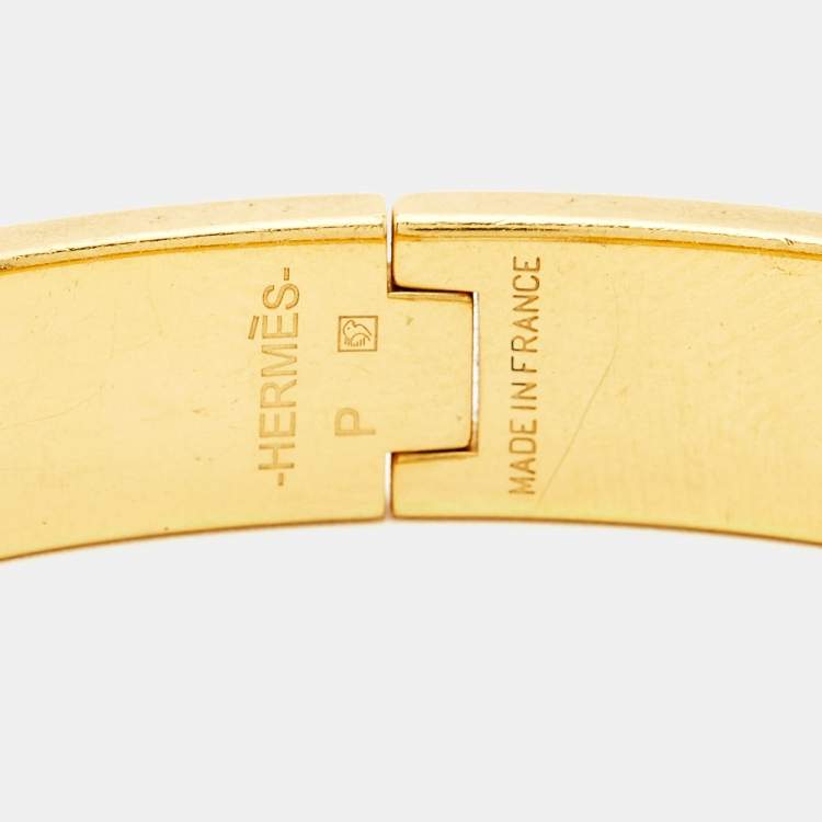 Pre Owned Hermès Clic H Orange Enamel Gold Plated Bracelet
