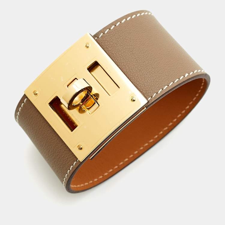 Pre Owned Hermès Kelly Dog Leather Gold Plated Bracelet T3