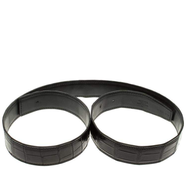 Pre Owned Hermes Black Porosus Crocodile Leather Belt Strap 85cm