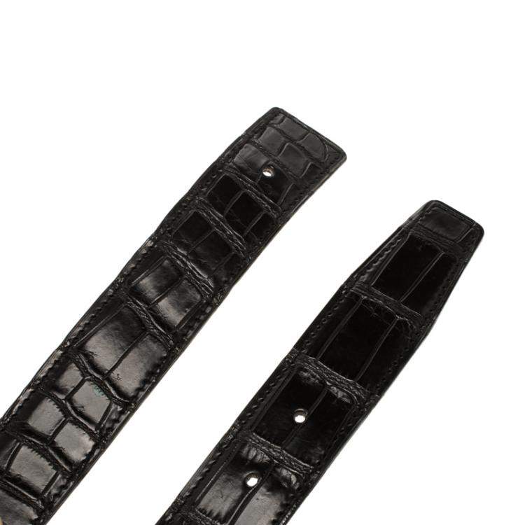 Pre Owned Hermes Black Porosus Crocodile Leather Belt Strap 85cm