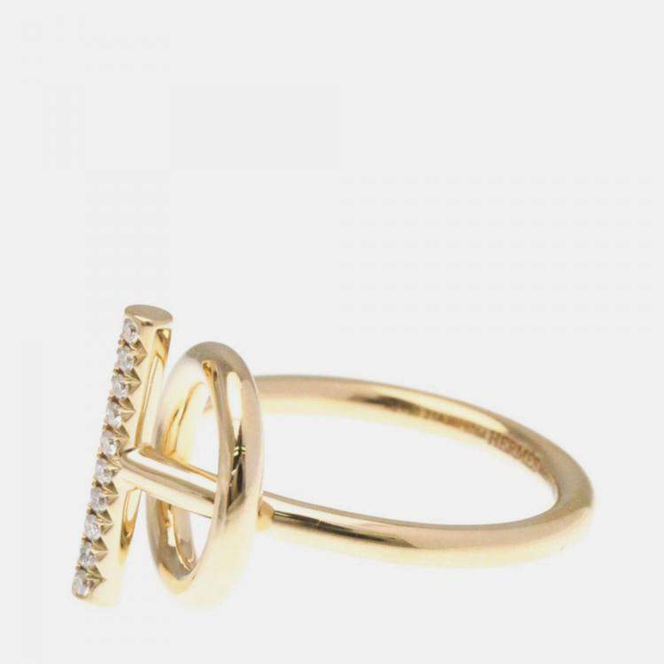 Pre Owned Hermes Echappee Diamond 18K Pink Gold Fashion Band Ring