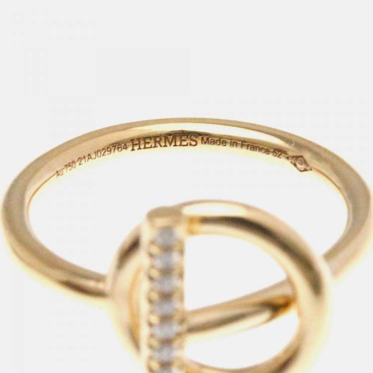 Pre Owned Hermes Echappee Diamond 18K Pink Gold Fashion Band Ring