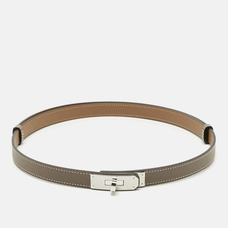 Pre Owned Hermes Etoupe Epsom Leather Palladium Finish Kelly 18 Adjustable Belt