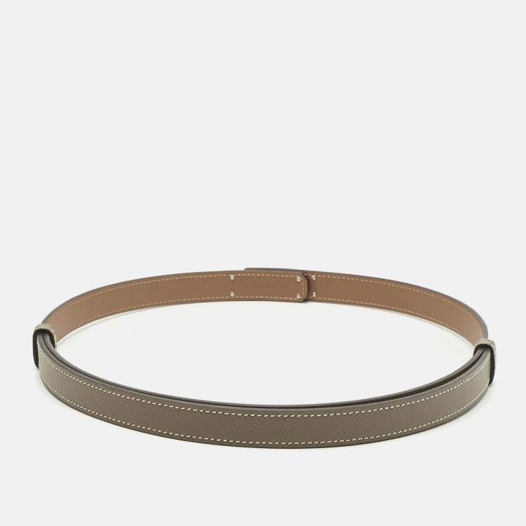 Pre Owned Hermes Etoupe Epsom Leather Palladium Finish Kelly 18 Adjustable Belt