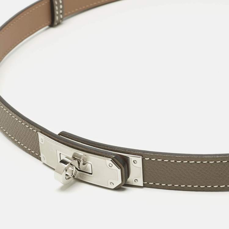 Pre Owned Hermes Etoupe Epsom Leather Palladium Finish Kelly 18 Adjustable Belt