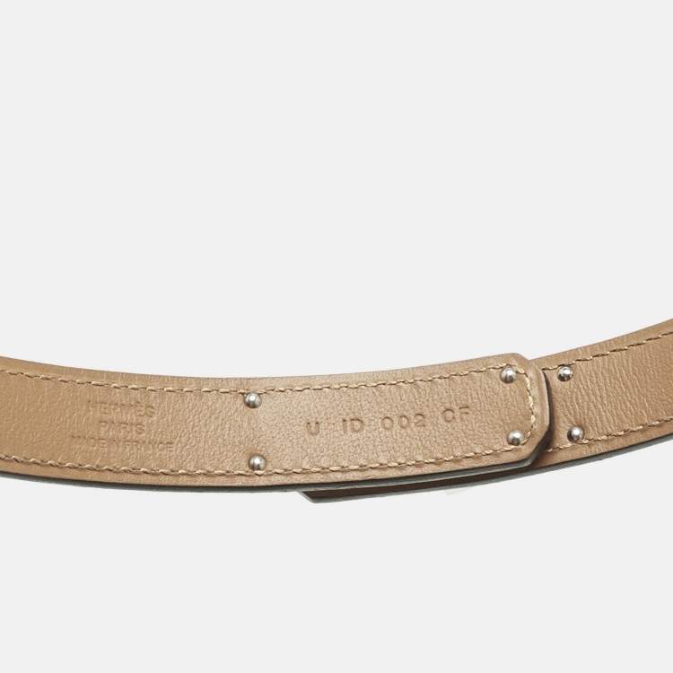 Pre Owned Hermes Etoupe Epsom Leather Palladium Finish Kelly 18 Adjustable Belt