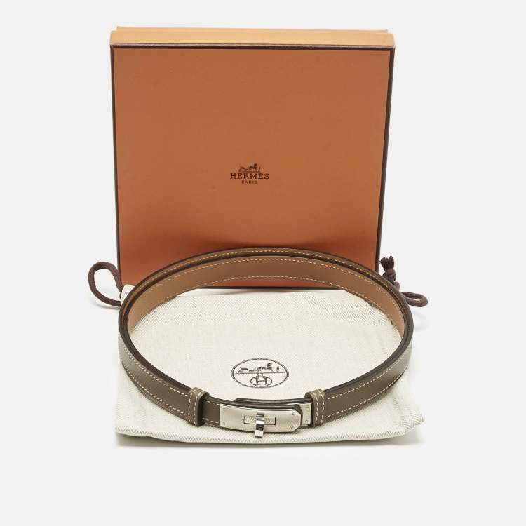 Pre Owned Hermes Etoupe Epsom Leather Palladium Finish Kelly 18 Adjustable Belt