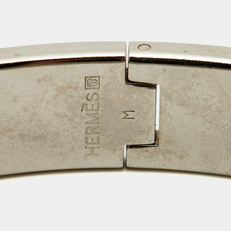 Pre Owned Hermes Clic H Orange Enamel Palladium Plated Bracelet