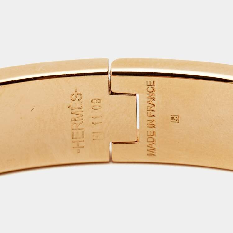 Pre Owned Hermes  Clic H Pink Enamel Rose Gold Tone Bracelet