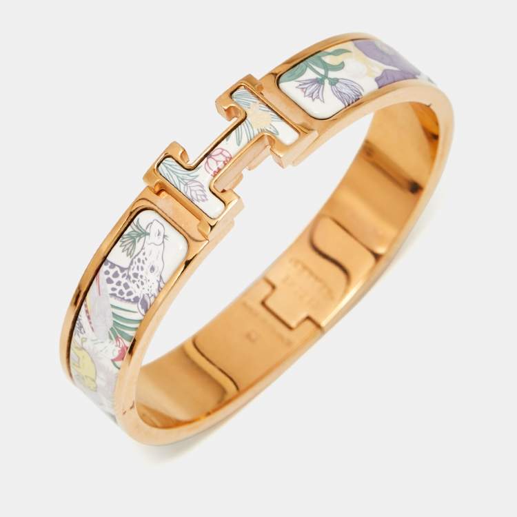 Pre Owned Hermès Clic H Enamel Rose Gold Plated Bracelet