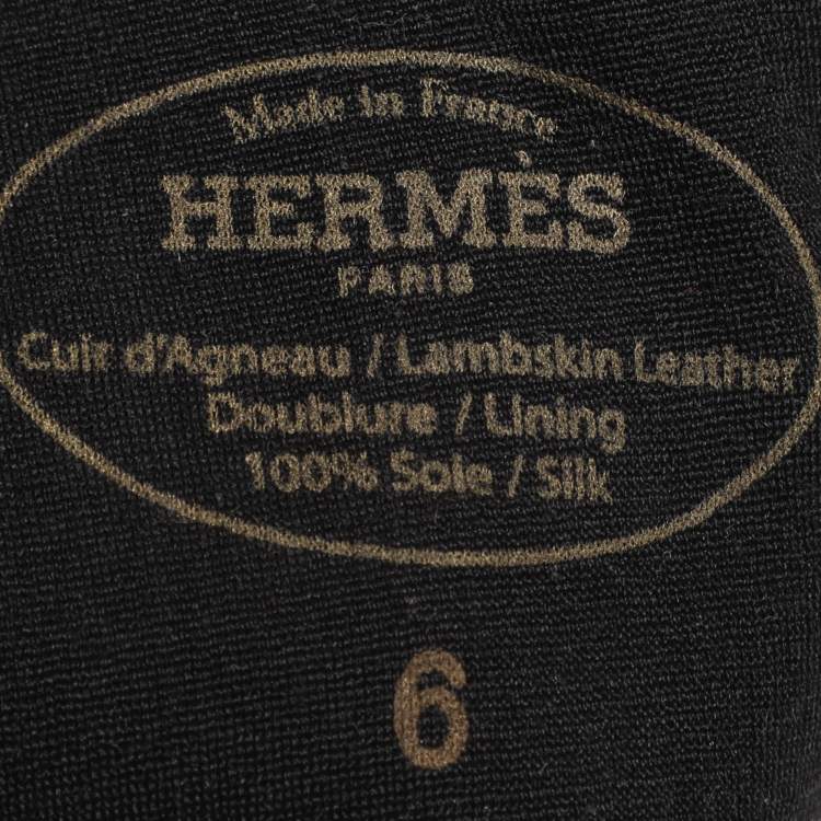 Pre Owned Hermès Noir Leather Soya Kelly Lock Gloves Size 6