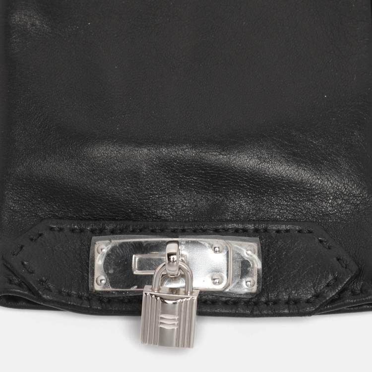 Pre Owned Hermès Noir Leather Soya Kelly Lock Gloves Size 6