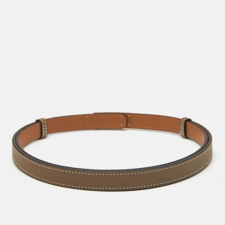 Pre Owned Hermès Etoupe Epsom Leather Rose Gold Finish Kelly 18 Adjustable Belt