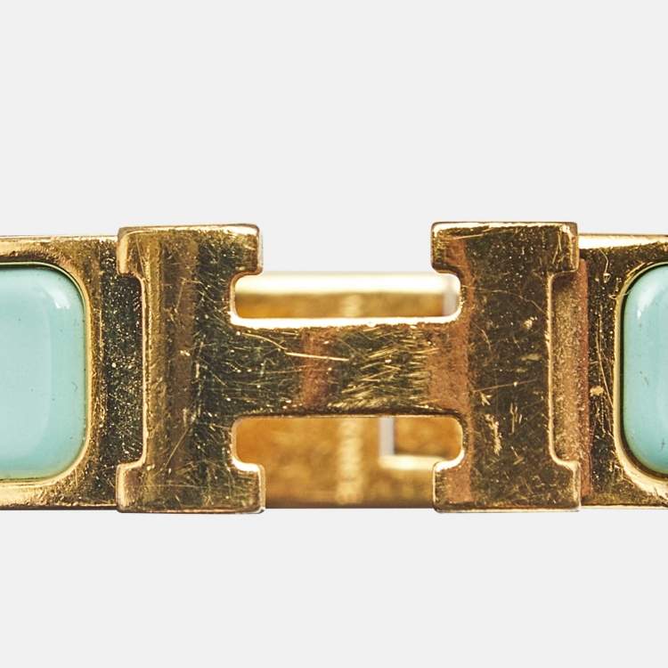 Pre Owned Hermès Clic H Turquoise Enamel Gold Plated Bracelet