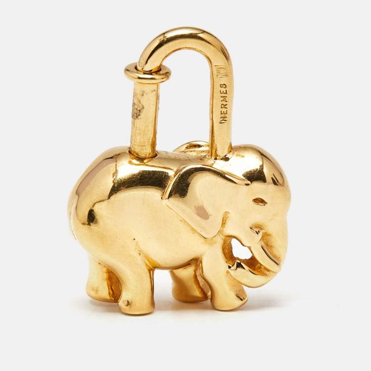 Pre Owned Hermes Elephant Motif Gold Tone Lock Charm / Key Ring
