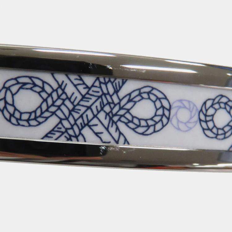 Pre Owned Hermes Extra Fun Gran Apara  White/Navy Enamel Metal Bracelet 