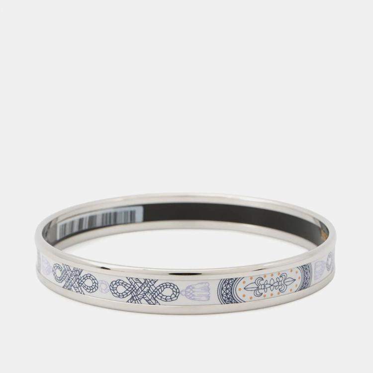 Pre Owned Hermes Extra Fun Gran Apara  White/Navy Enamel Metal Bracelet 