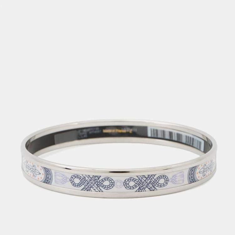 Pre Owned Hermes Extra Fun Gran Apara  White/Navy Enamel Metal Bracelet 
