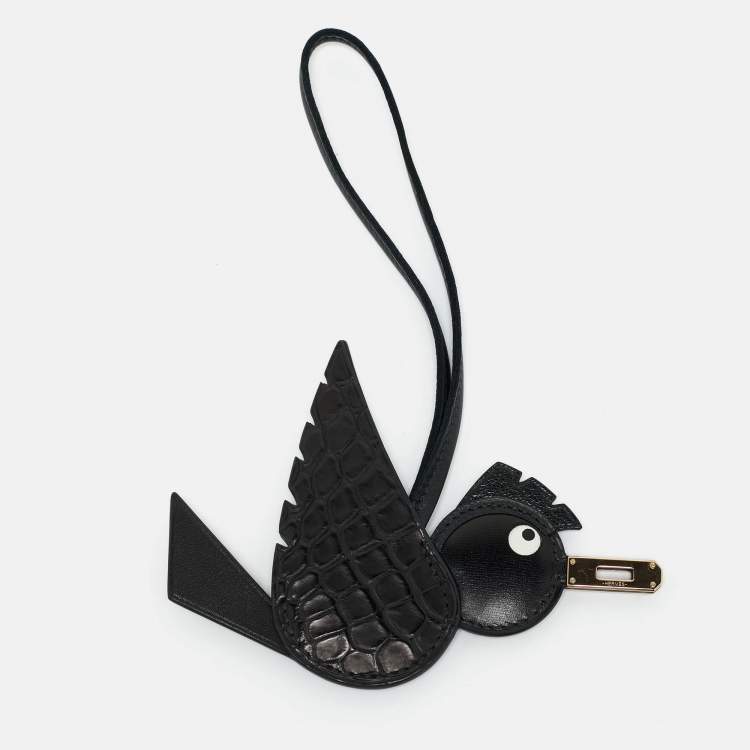 Pre Owned Hermès Noir Alligator and Swift Leather Birdy Bag Charm