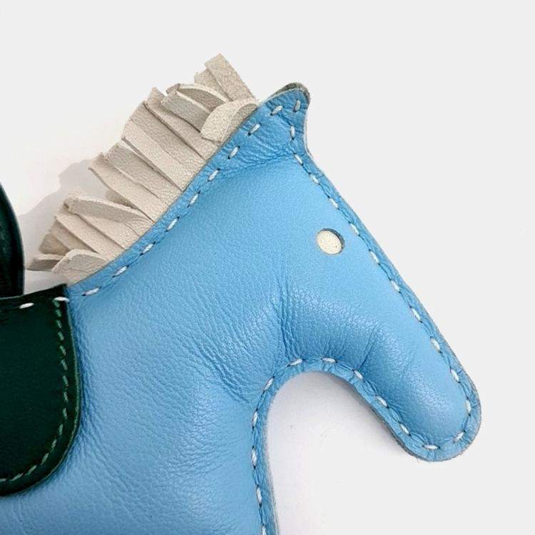 Pre Owned Hermes Leather Blue Rodeo Bag Charm Medium
