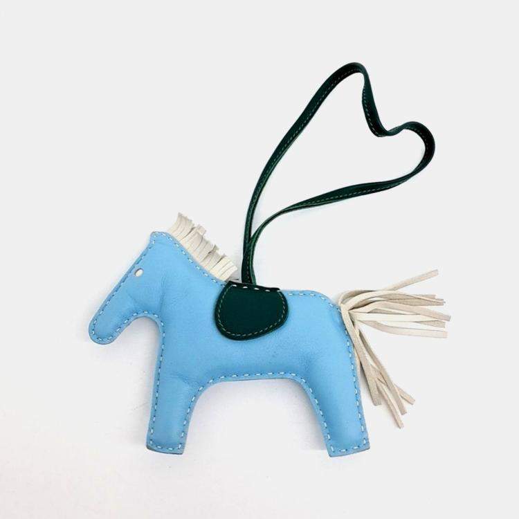 Pre Owned Hermes Leather Blue Rodeo Bag Charm Medium