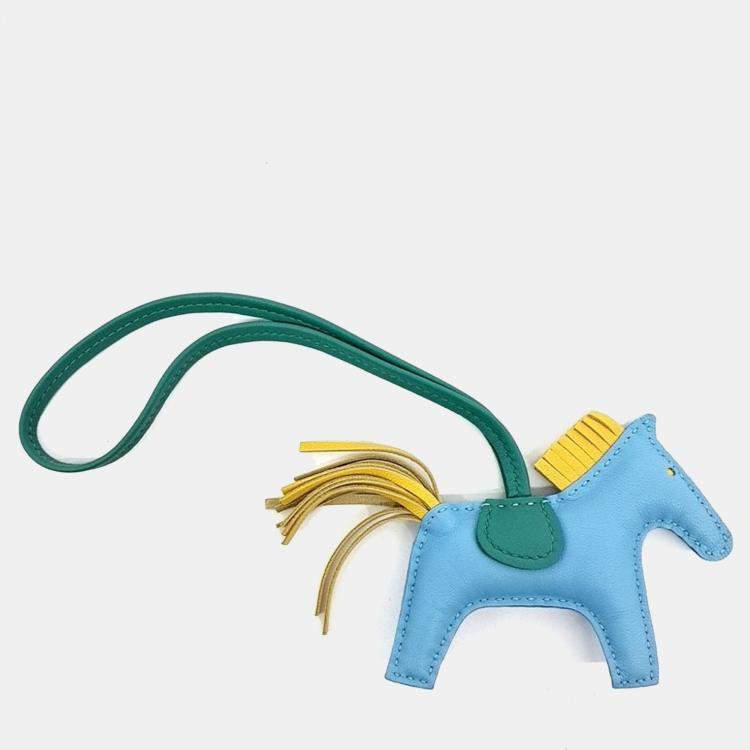 Pre Owned Hermes Leather Blue Rodeo Bag Charm Small