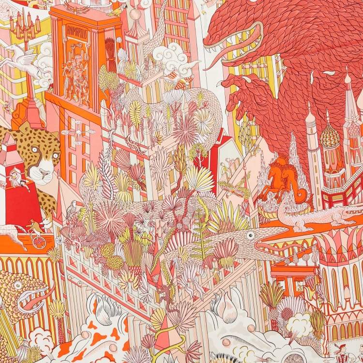 Pre Owned Hermès Pink Silk Animapolis scarf