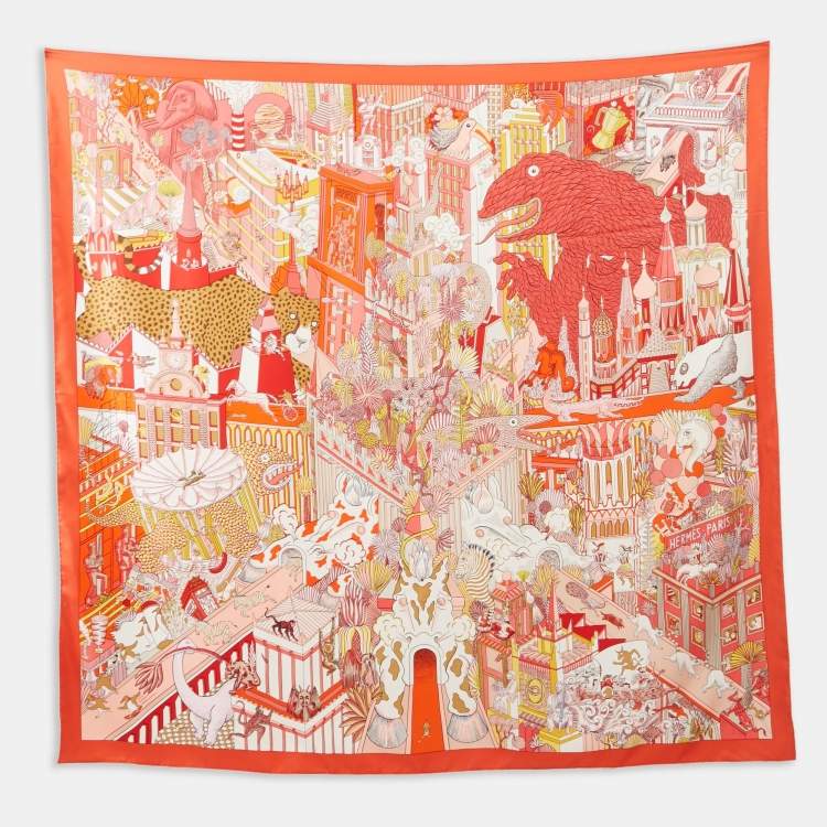 Pre Owned Hermès Pink Silk Animapolis scarf